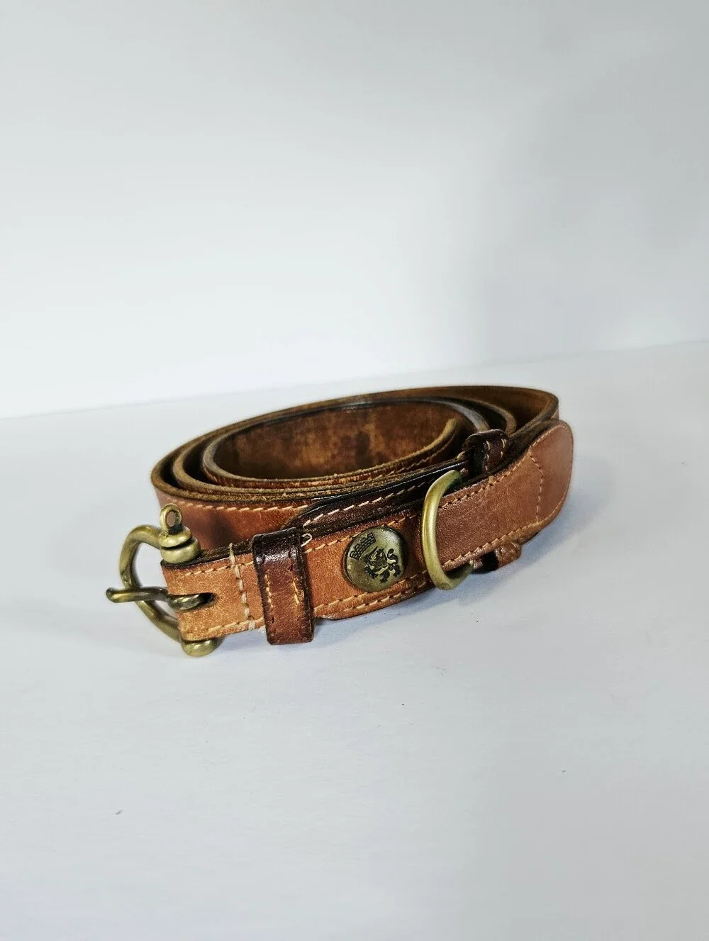 Vintage Tommy Hillfiger Classic Antiqued Brown Leather Layered Brass Buckle Belt